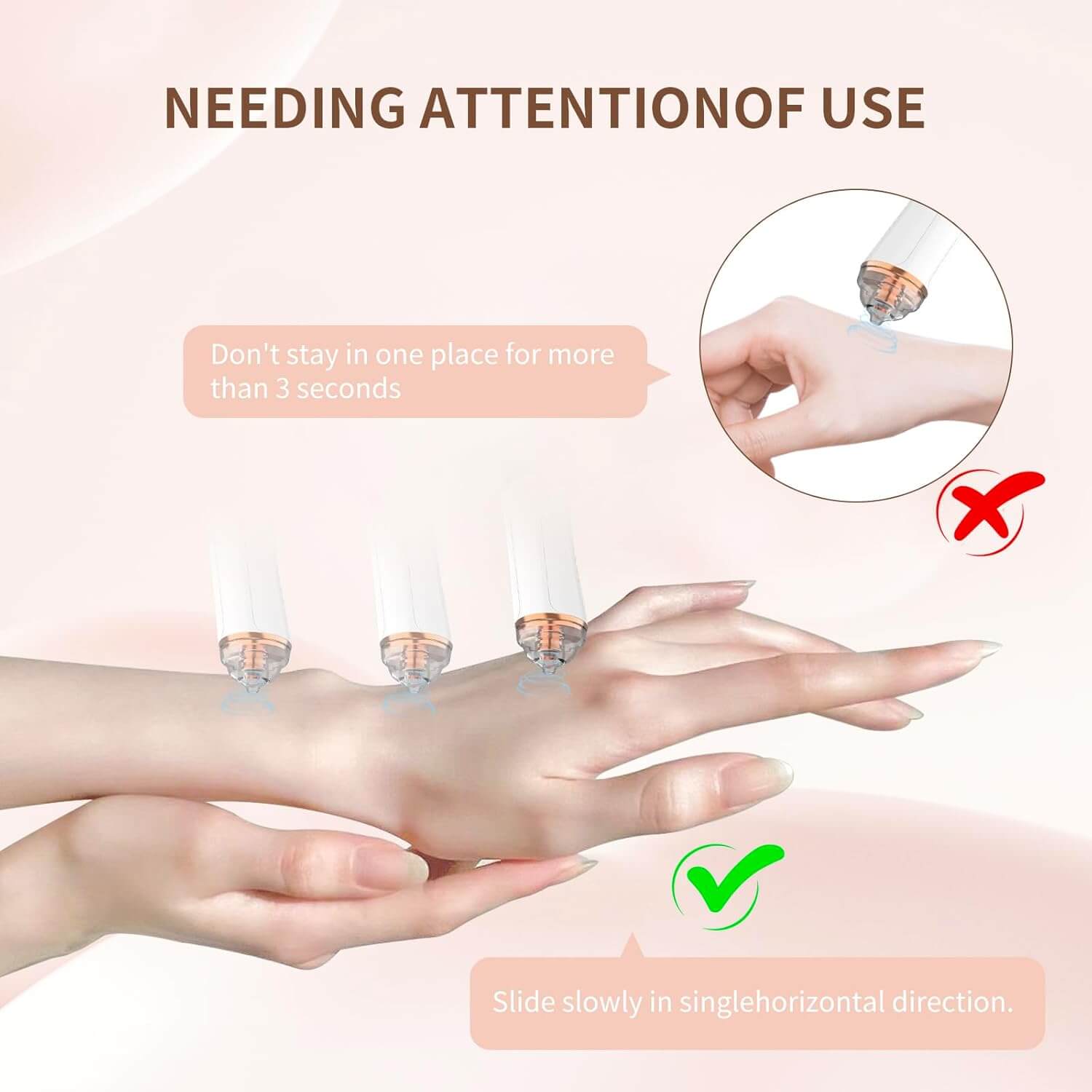 Jovyx DermaClear – Elektrische Poriënreiniger instructies voor gebruik met hand en apparaat.