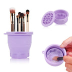 Jovyx FoldClean portable, foldable makeup brush cleaner and organizer in purple silicone design.