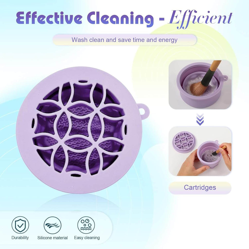 Jovyx FoldClean portable silicone cleaner for effective make-up brush cleaning and organizing.
