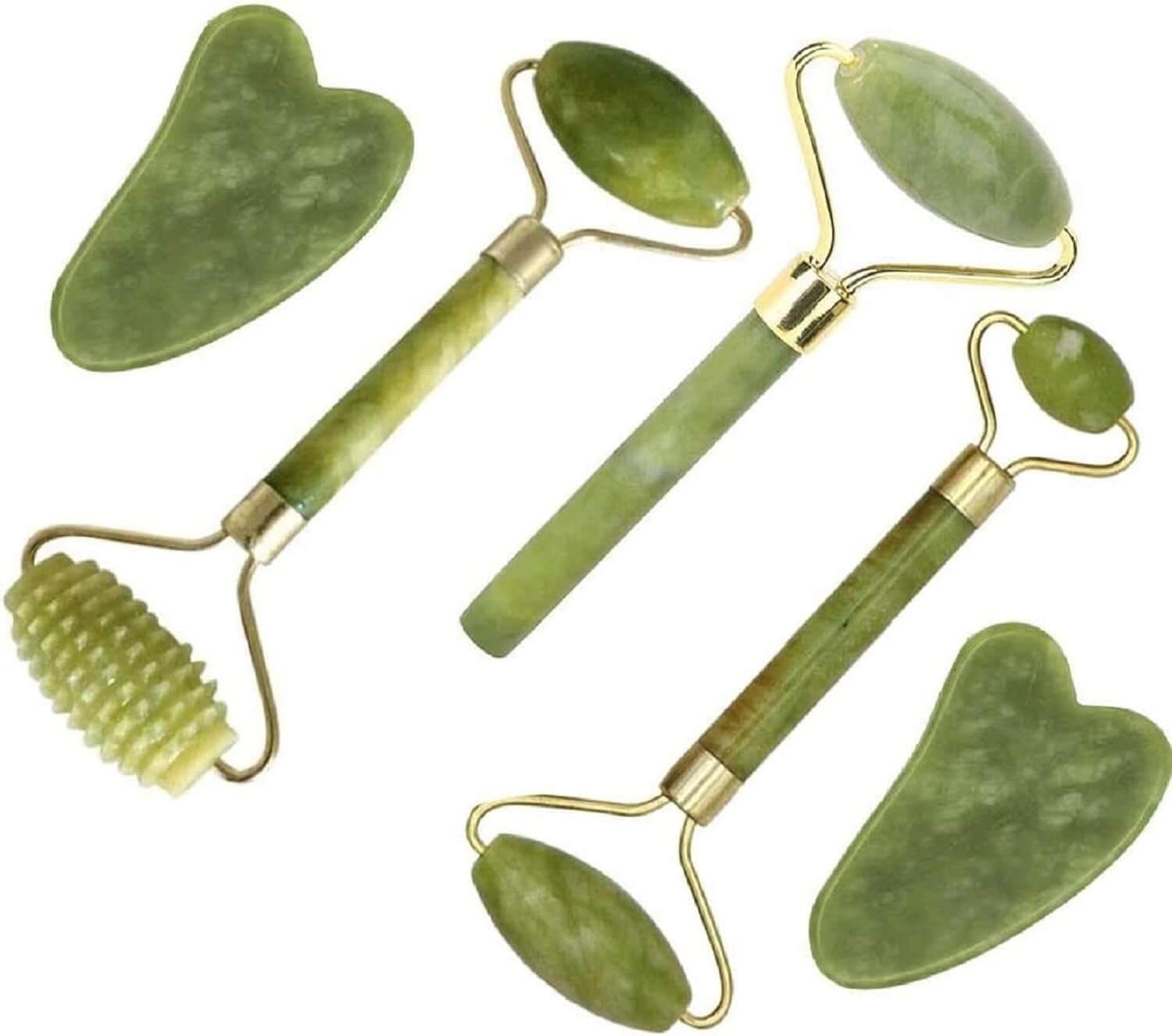 Jovyx Jade Roller – Gezichtsmassager set met jade rollers en guasha-tools voor huidverzorging.