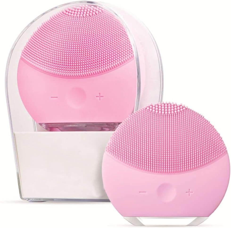Jovyx – Silicone Gezichtsreinigingsborstel in roze, biedt zachte reiniging en exfoliatie voor stralende huid.